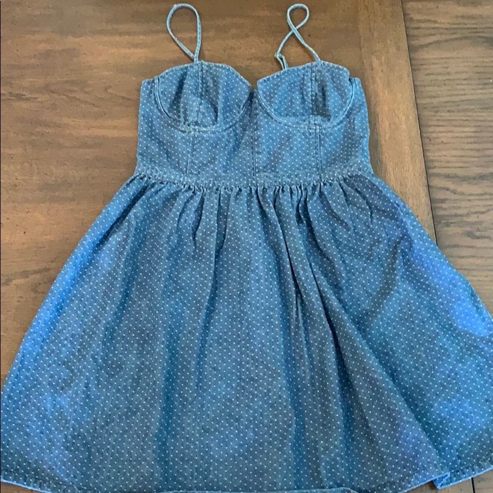 Free People dainty polka-dotted denim mini dress